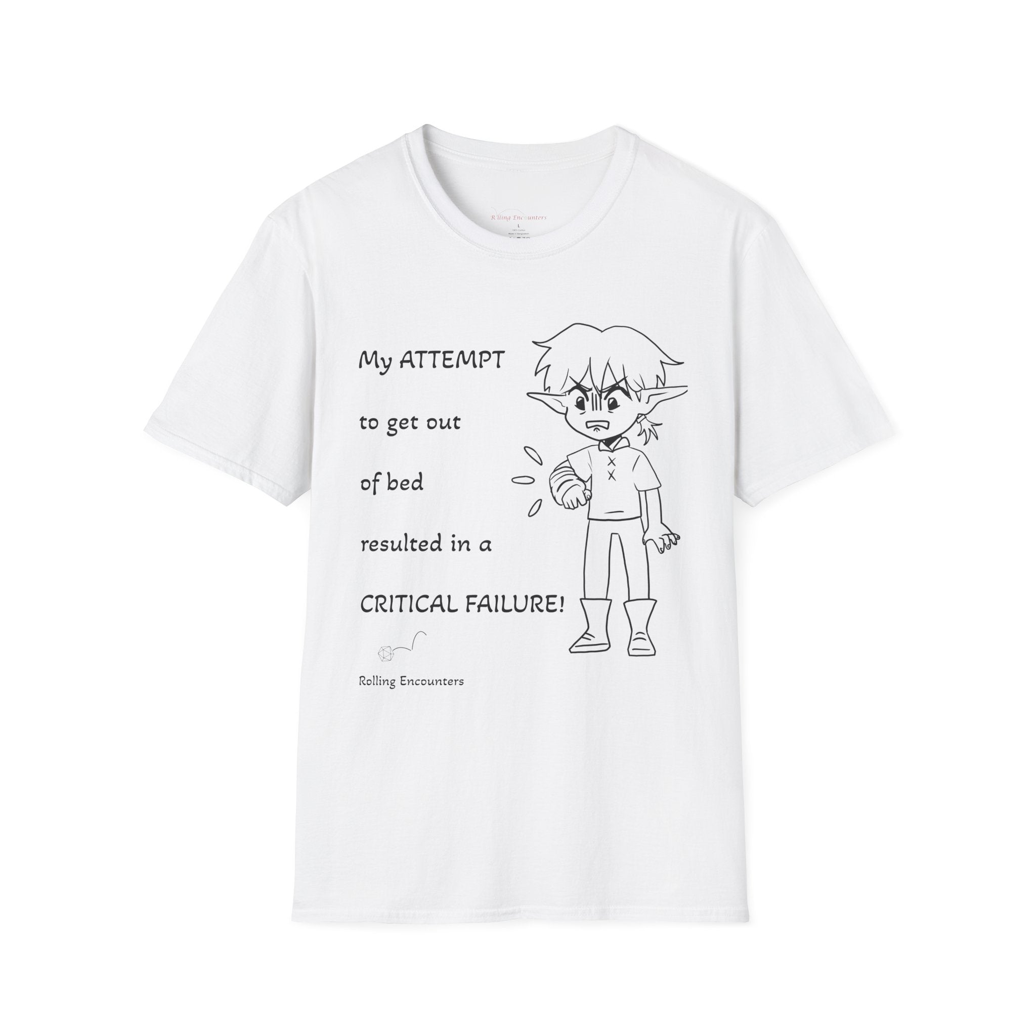 Copy of T-Shirt — "Critical Failure Getting out of Bed"  D20 RPG Gamer Tee