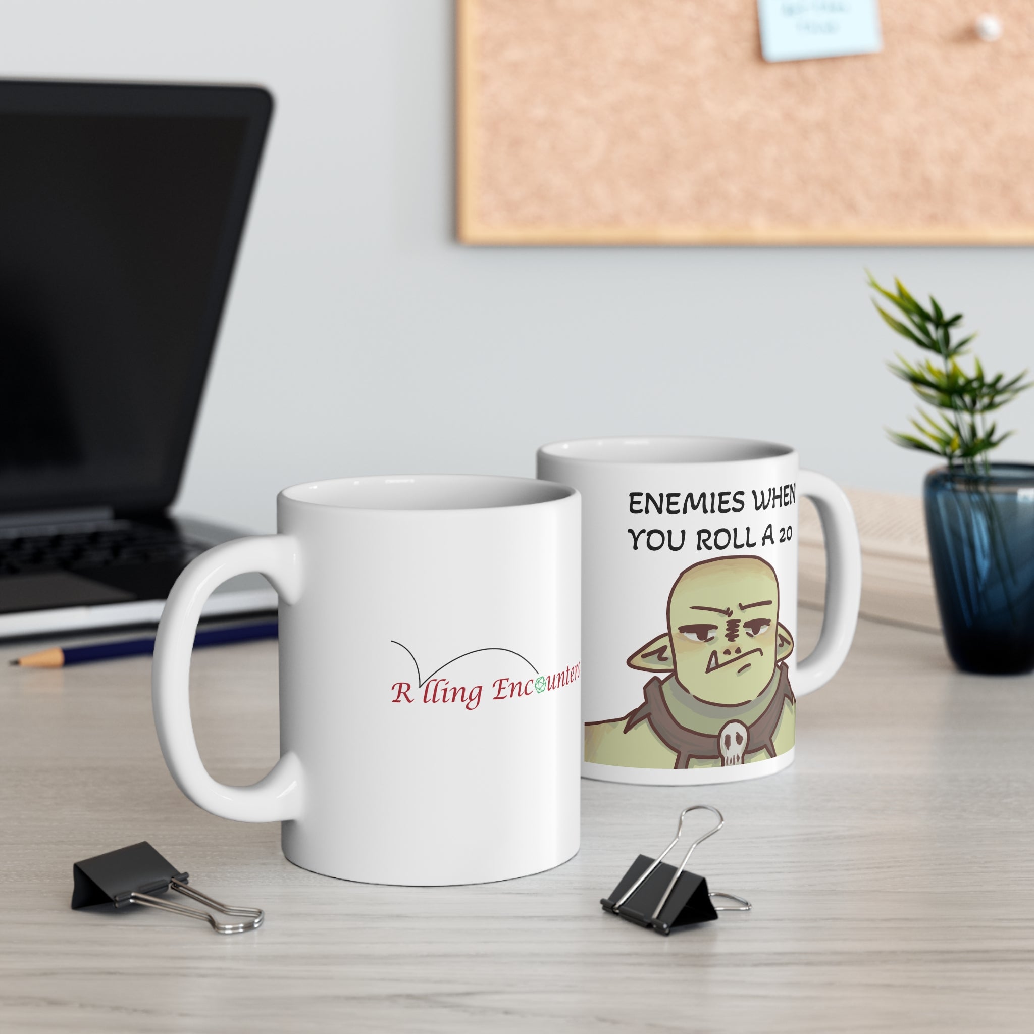 Enemies When You Roll A 20 — Cute Orc-Style Gamer Coffee Cup (11 oz)