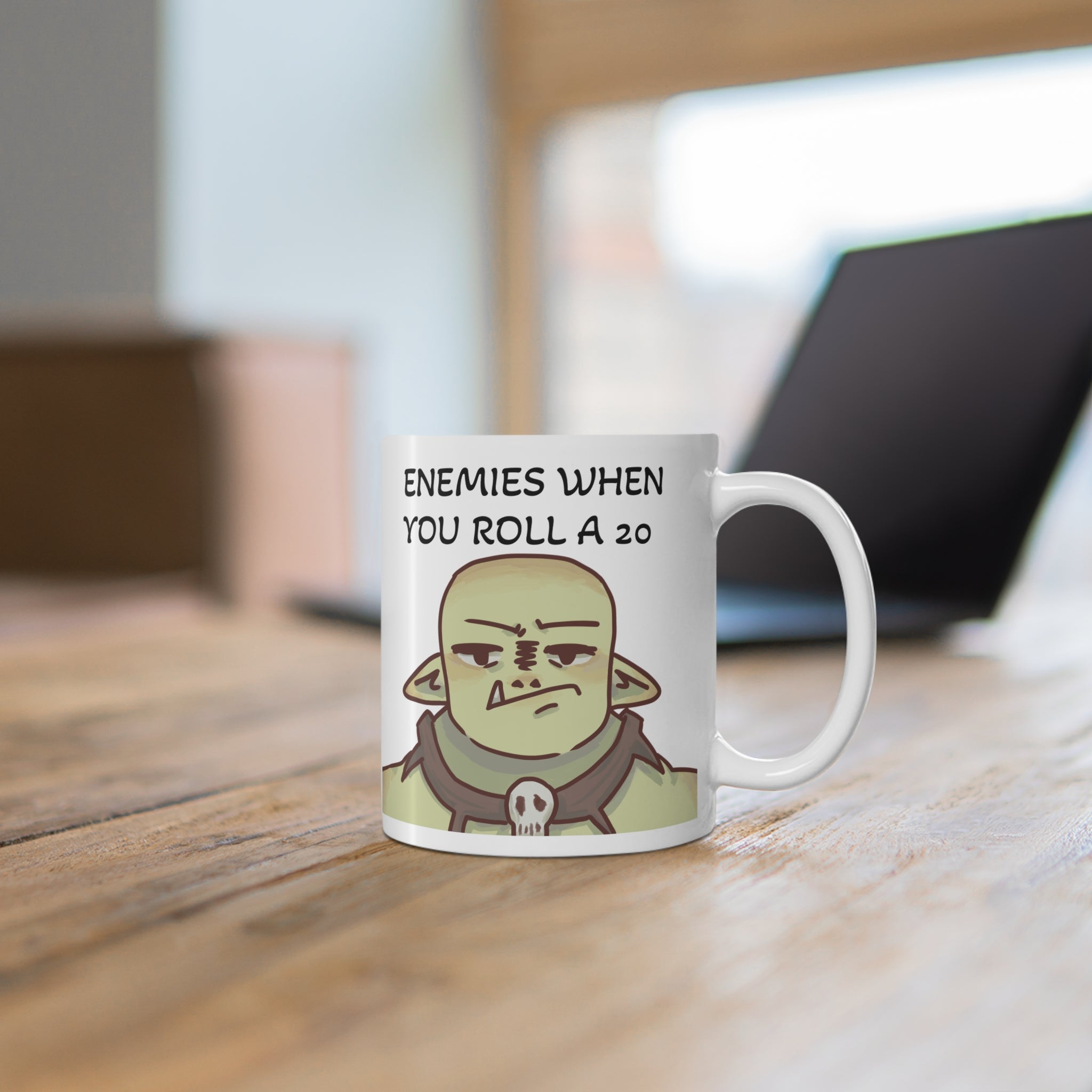 Enemies When You Roll A 20 — Cute Orc-Style Gamer Coffee Cup (11 oz)