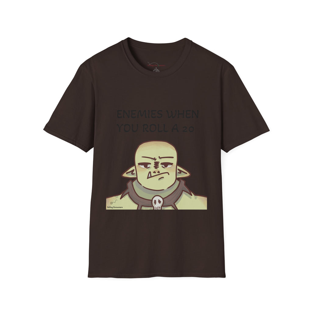 T-Shirt — "Enemies When Rolling A 20"  D20 RPG Gamer Tee